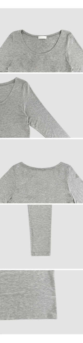 Pale Basic Round Long Sleeve T shirt