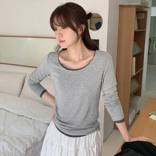 Pale Basic Round Long Sleeve T shirt
