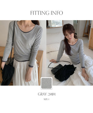 Pale Basic Round Long Sleeve T shirt