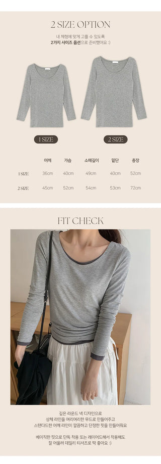 Pale Basic Round Long Sleeve T shirt