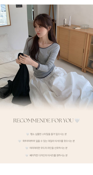 Pale Basic Round Long Sleeve T shirt