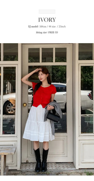 Fine D Flare Lace Banding String Midi Skirt