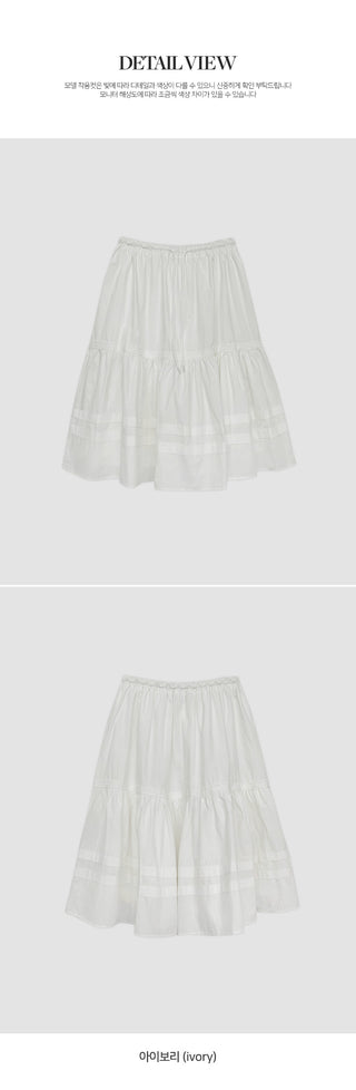 Fine D Flare Lace Banding String Midi Skirt