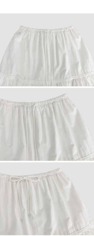 Fine D Flare Lace Banding String Midi Skirt