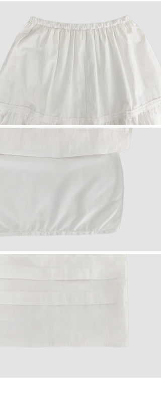 Fine D Flare Lace Banding String Midi Skirt