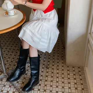 Fine D Flare Lace Banding String Midi Skirt