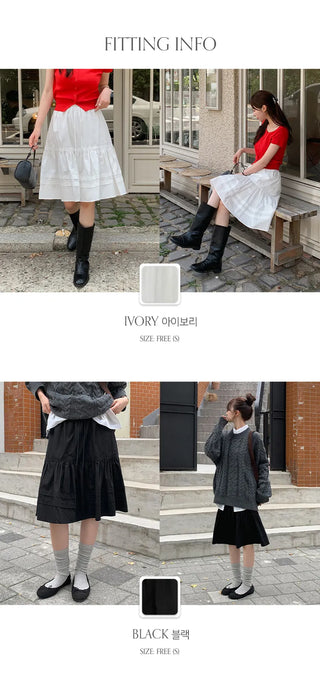Fine D Flare Lace Banding String Midi Skirt
