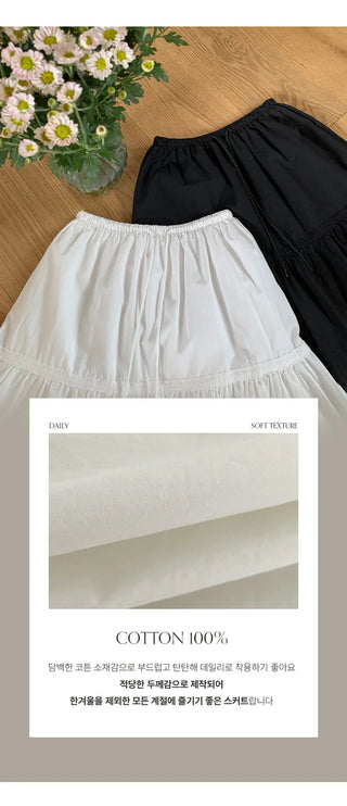 Fine D Flare Lace Banding String Midi Skirt