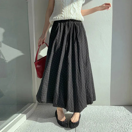 Berudin Pumpkin Dot Elastic Waist Long Skirt