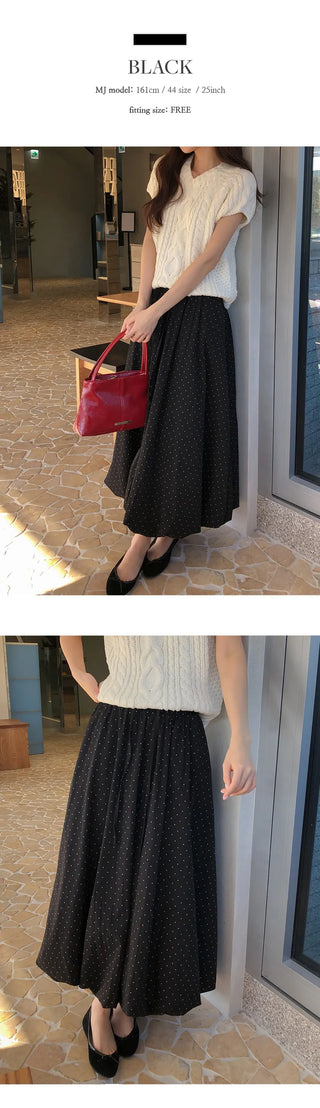 Berudin Pumpkin Dot Elastic Waist Long Skirt