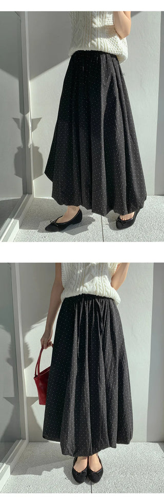 Berudin Pumpkin Dot Elastic Waist Long Skirt