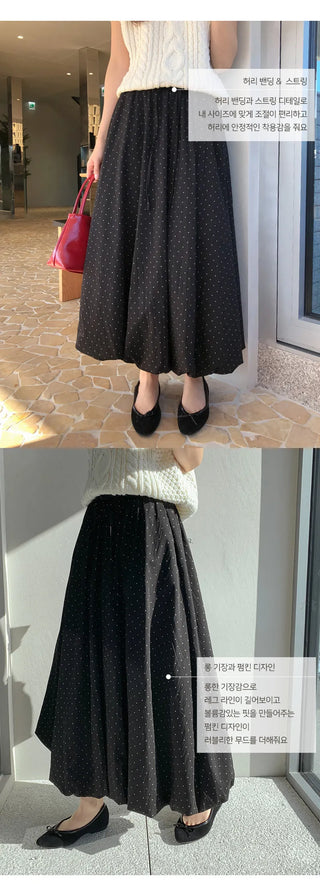 Berudin Pumpkin Dot Elastic Waist Long Skirt