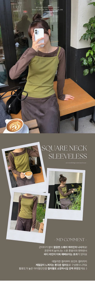 Tiobel Square Neck Basic Sleeveless Top