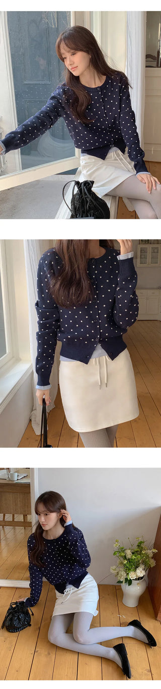 New Hessen Dot Round Long Sleeve Cardigan