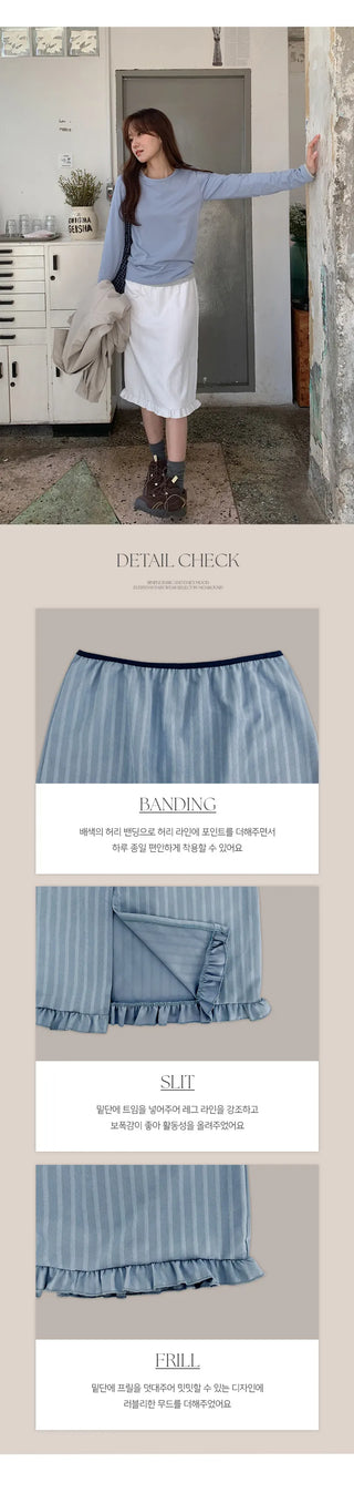 Semain Banding Frill Striped Midi Skirt