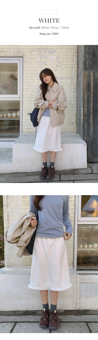 Semain Banding Frill Striped Midi Skirt