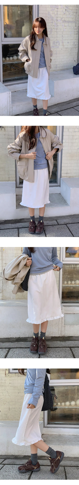 Semain Banding Frill Striped Midi Skirt