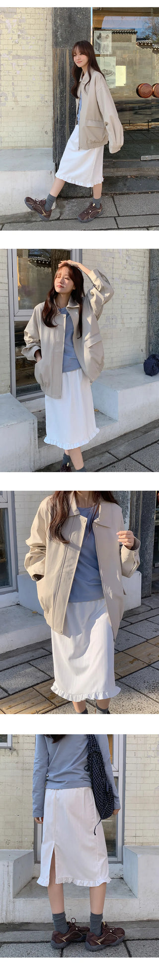 Semain Banding Frill Striped Midi Skirt