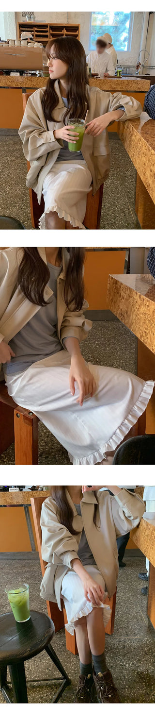 Semain Banding Frill Striped Midi Skirt