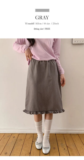 Semain Banding Frill Striped Midi Skirt