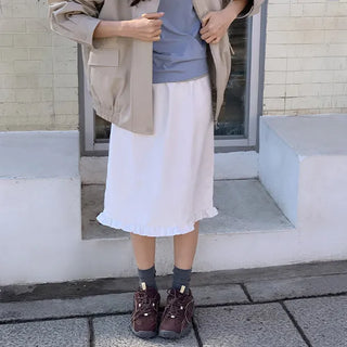 Semain Banding Frill Striped Midi Skirt