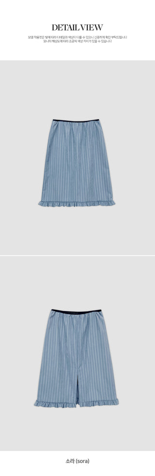 Semain Banding Frill Striped Midi Skirt