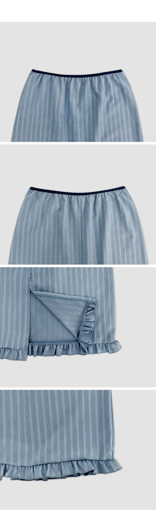 Semain Banding Frill Striped Midi Skirt