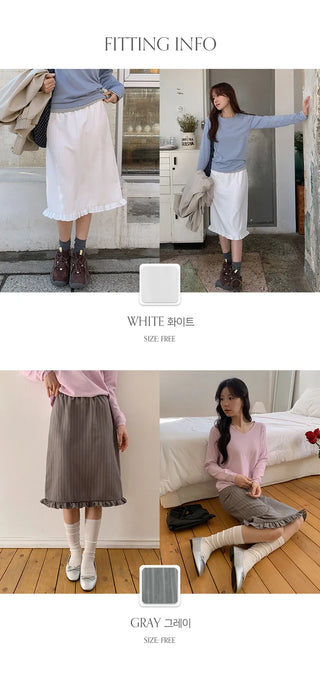 Semain Banding Frill Striped Midi Skirt