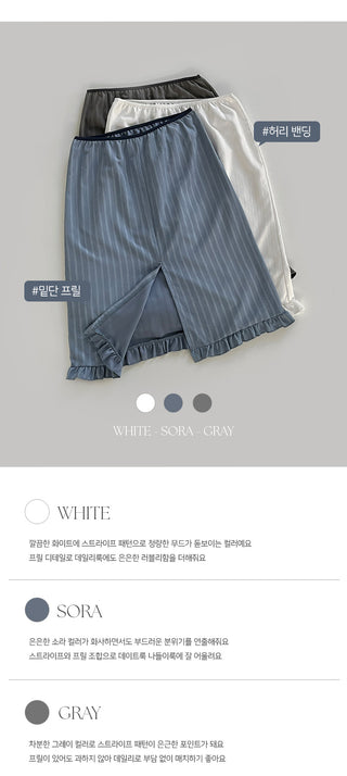 Semain Banding Frill Striped Midi Skirt