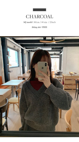 Morinen Loose Fit V Neck Long Sleeve Knit