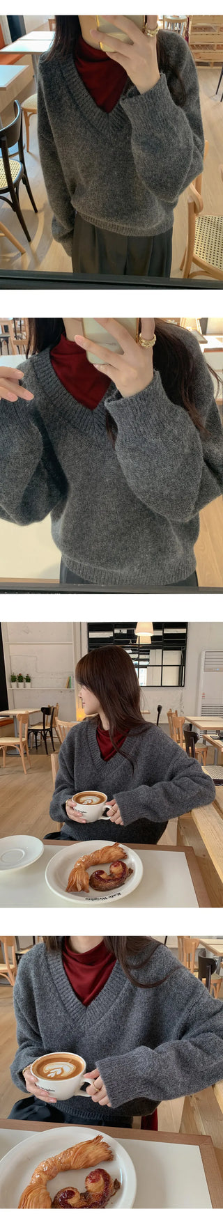 Morinen Loose Fit V Neck Long Sleeve Knit