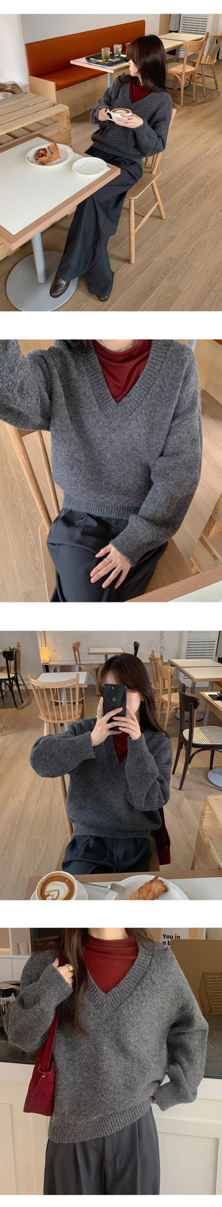 Morinen Loose Fit V Neck Long Sleeve Knit