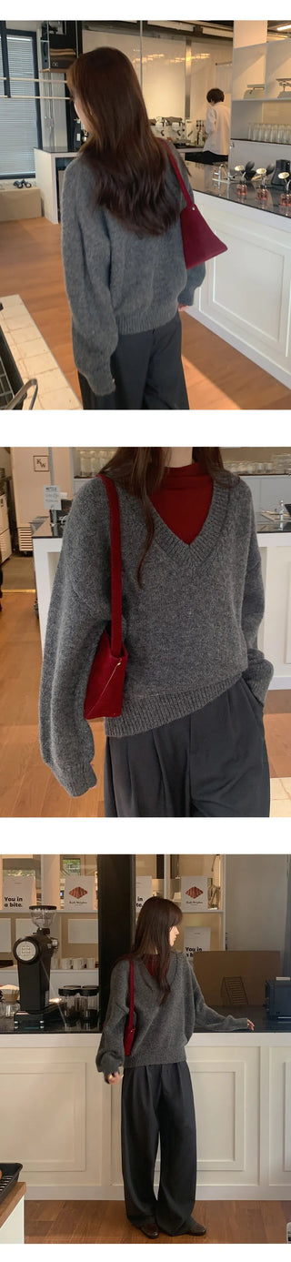 Morinen Loose Fit V Neck Long Sleeve Knit