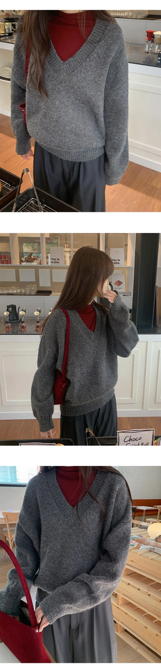 Morinen Loose Fit V Neck Long Sleeve Knit