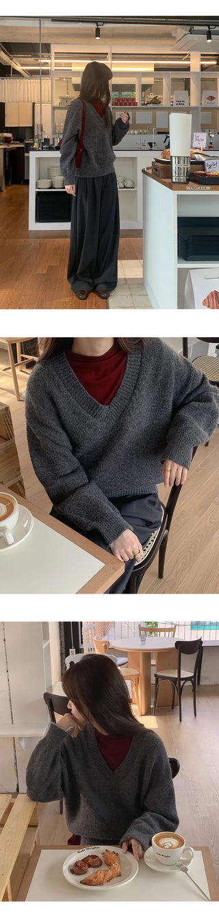 Morinen Loose Fit V Neck Long Sleeve Knit