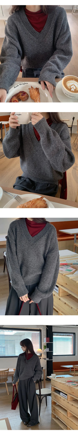 Morinen Loose Fit V Neck Long Sleeve Knit