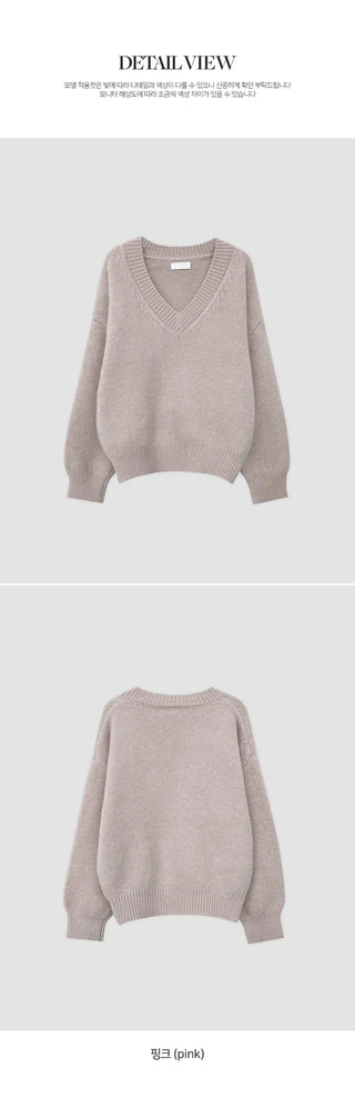 Morinen Loose Fit V Neck Long Sleeve Knit
