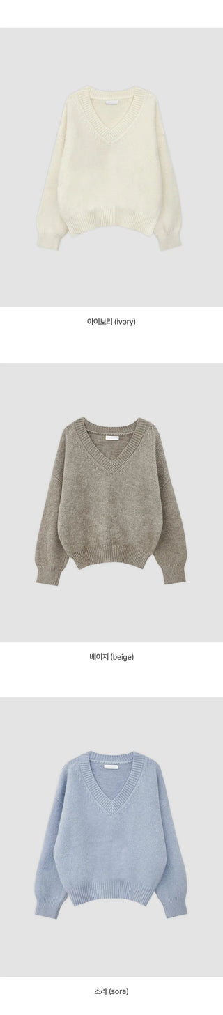 Morinen Loose Fit V Neck Long Sleeve Knit