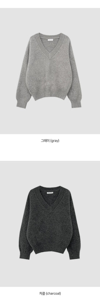 Morinen Loose Fit V Neck Long Sleeve Knit