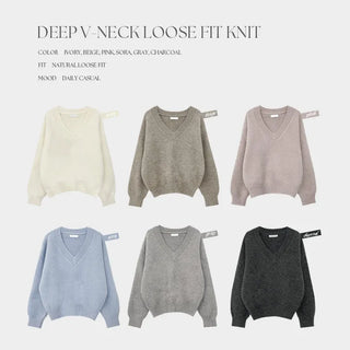 Morinen Loose Fit V Neck Long Sleeve Knit