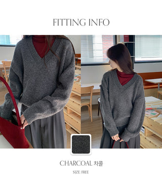Morinen Loose Fit V Neck Long Sleeve Knit
