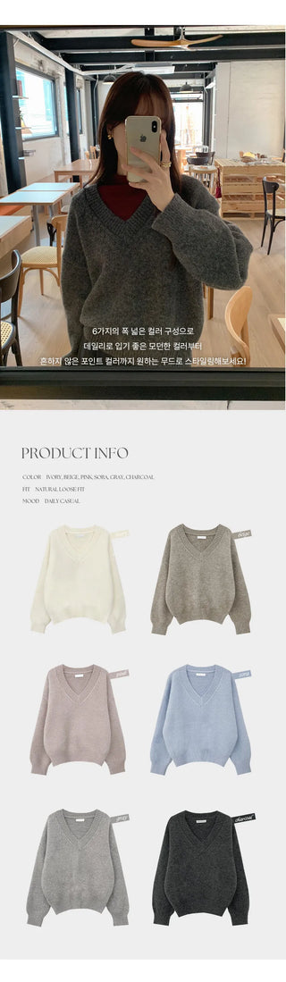 Morinen Loose Fit V Neck Long Sleeve Knit