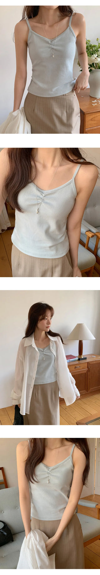 Litobin Shirred V neck Sleeveless Top