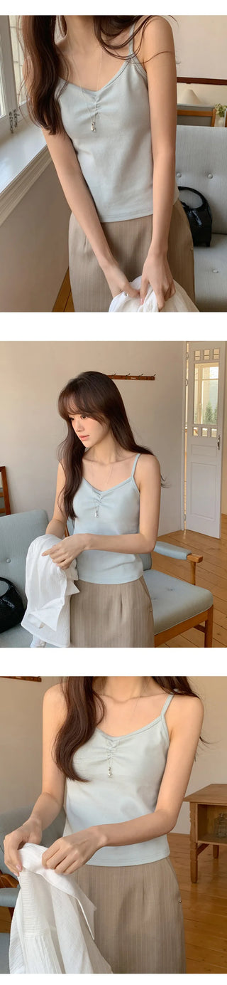 Litobin Shirred V neck Sleeveless Top