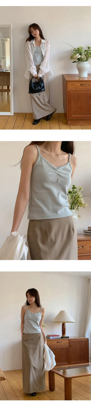 Litobin Shirred V neck Sleeveless Top