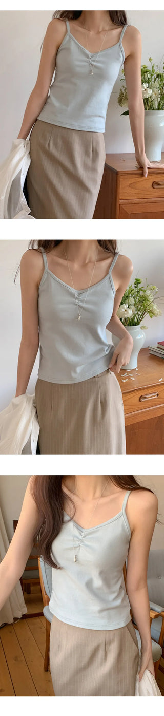 Litobin Shirred V neck Sleeveless Top