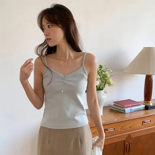 Litobin Shirred V neck Sleeveless Top