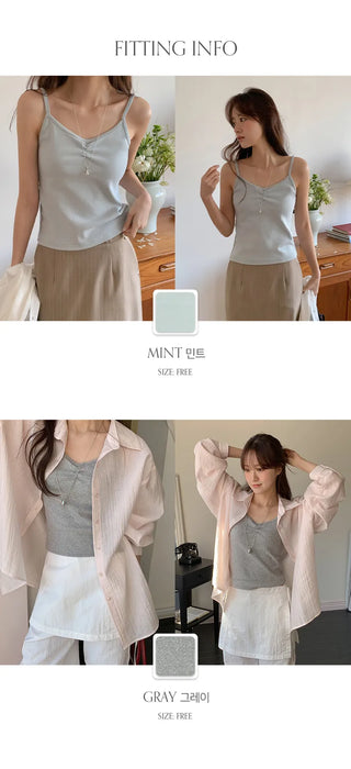 Litobin Shirred V neck Sleeveless Top