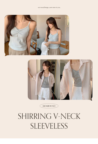 Litobin Shirred V neck Sleeveless Top