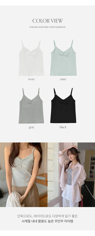 Litobin Shirred V neck Sleeveless Top
